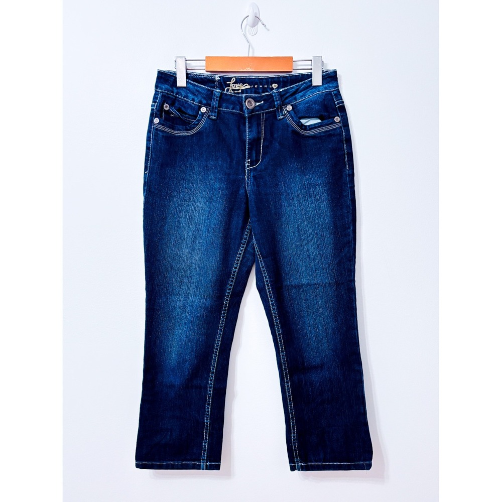 CARRELI Dark Blue Wash Straight Leg Stretch Jeans Contrast Stitching Size 30